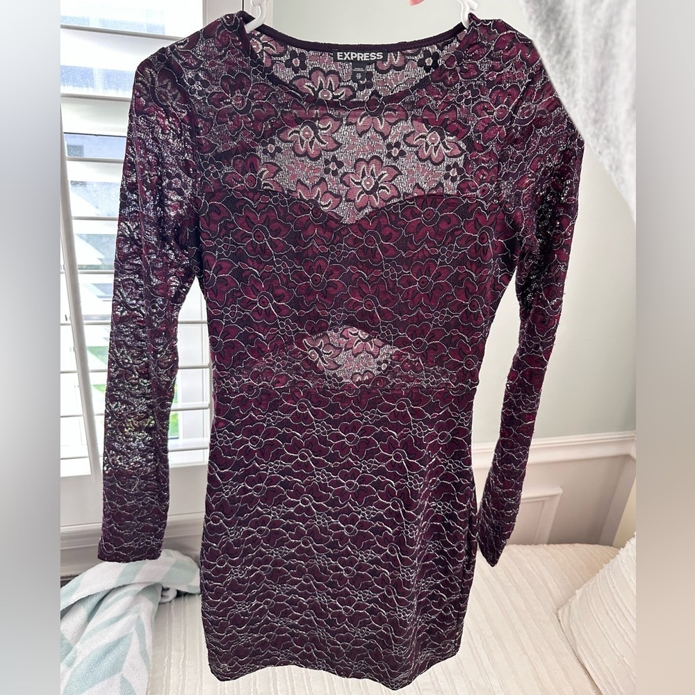 Express Dark Purple Bodycon Flower Dress Size XS